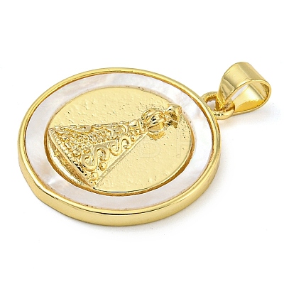 Rack Plating Brass Pave Shell Flat Round Pendants KK-Z063-11G-02-1