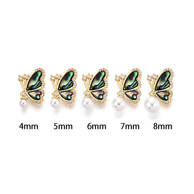 Brass Micro Pave Cubic Zirconia and Abalone Shell Cup Pearl Peg Bails Pin Pendants KK-T079-33G-1