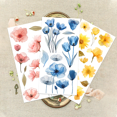 3 Sheets 3 Styles Flower PVC Waterproof Decorative Stickers DIY-WH0404-033-1