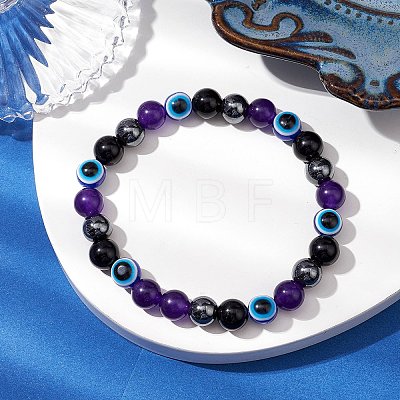 Round Gemstone Beaded Stretch Bracelets BJEW-JB11005-02-1