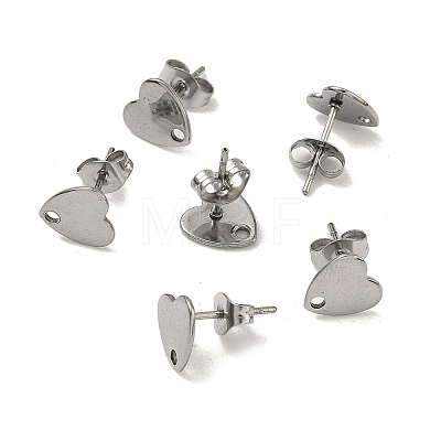 Non-Tarnish 304 Stainless Steel Heart Stud Earring Findings STAS-R063-37-1