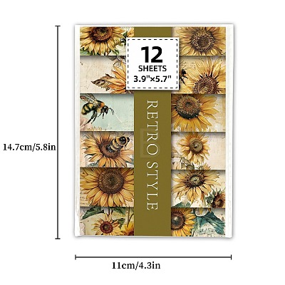 12Pcs Retro Sunflower Scrapbook Paper Pads PW-WGE6733-01-1