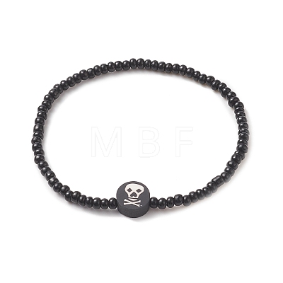 Halloween Theme Glass Seed & Polymer Clay Beaded Stretch Bracelet for Women BJEW-JB09269-1
