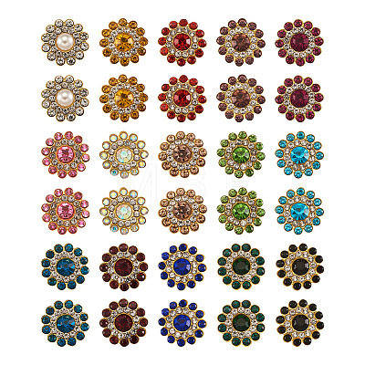 Yilisi 300Pcs 15 Style Flower Shape Rhinestone Buttons RB-YS0001-02-1