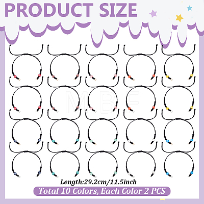 20Pcs 10 Styles Handmade Porcelain Round Bead with Waxed Polyester Cord Bracelets BJEW-UN00037-1
