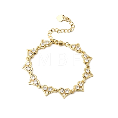 Heart Brass Micro Pave Cubic Zirconia Link Chain Bracelets BJEW-L715-01G-01-1
