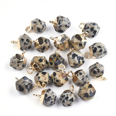 Electroplate Natural Dalmatian Jasper Star Cut Round Charms G-S344-08D-1