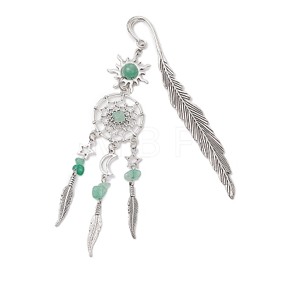 Alloy Sun & Woven Net/Web with Feather Charms Bookmarks AJEW-JK00368-1