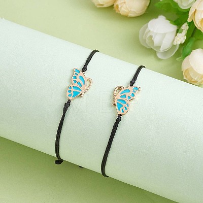 2Pcs Brass Enamel Butterfly Link Bracelets Set JB730B-1