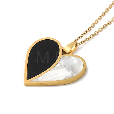 Heart Natural Shell Enamel Pendant Necklaces NJEW-E104-07G-1