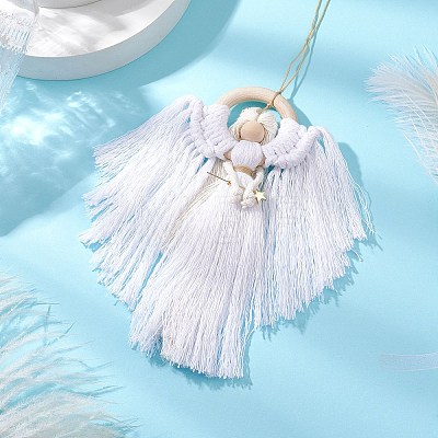 Angel Wood & Cotton Threads Pendant Decoration HJEW-JM02406-01-1