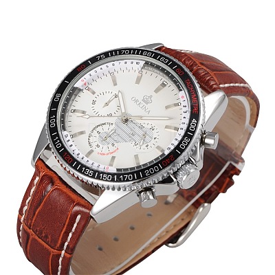 Stainless Steel Leather Wrist Watch WACH-A002-07-1