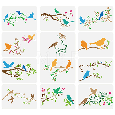 12Pcs 12 Styles Sea Animals Theme PET Hollow Out Drawing Painting Stencils DIY-WH0394-0304-1