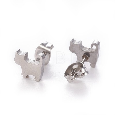 304 Stainless Steel Kitten Stud Earrings EJEW-F227-06P-1
