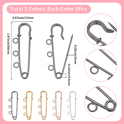 25Pcs 5 Colors Iron Brooch Findings FIND-SP0006-11-1