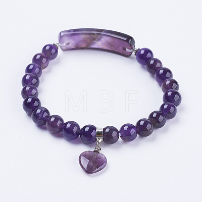 Natural Amethyst Stretch Bracelets BJEW-F308-34B-1