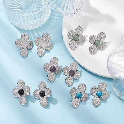 Natural Mixed Gemstone Flower Stud Earrings EJEW-JE05319-02-1