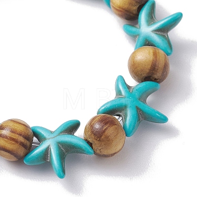 Beach Starfish Dyed Synthetic Turquoise Stretch Bracelets BJEW-JB10293-02-1