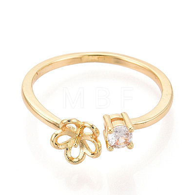 Flower Brass Micro Pave Cubic Zirconia Cup Peg Ring Settings KK-N274-15G-1