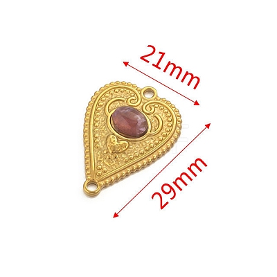 Stainless Steel Pave Dyed Old Rose Natural Agate Peach Heart Connector Charms PW-WG0EEB2-07-1