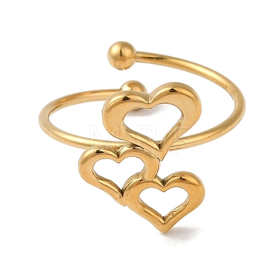 Ion Plating(IP) 304 Stainless Steel Hollow Heart Open Cuff Rings for Women RJEW-M167-03G-1