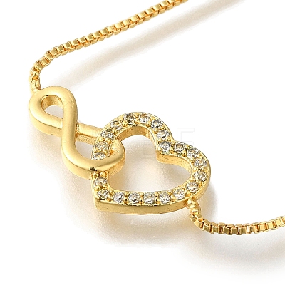 Rack Plating Brass Micro Pave Clear Cubic Zirconia Box Chain Infinity Heart Link Slider Bracelets BJEW-H614-06G-1