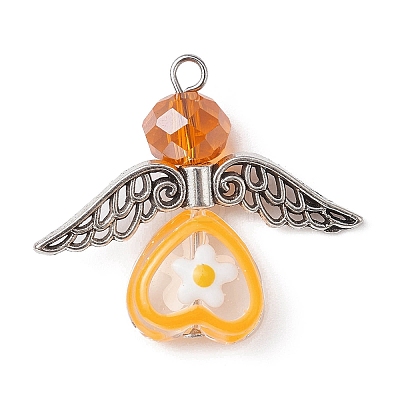 Glass Heart with Tibetan Style Alloy Wings Pendant PALLOY-JF02261-1