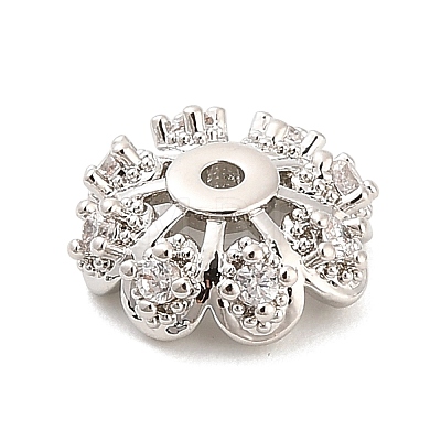 Flower Brass Micro Pave Clear Cubic Zirconia Bead Caps KK-H527-36P-1