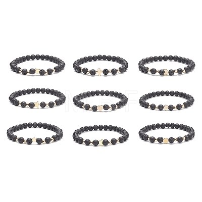 9Pcs 9 Style Bear & Cross & Moon & Crown & Heart & Butterfly Brass Beaded Stretch Bracelets Set BJEW-JB08905-1