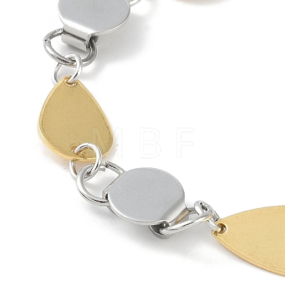 201 Stainless Steel Flat Round & Teardrop Link Chain Bracelets for Women Men BJEW-I316-01PG-1