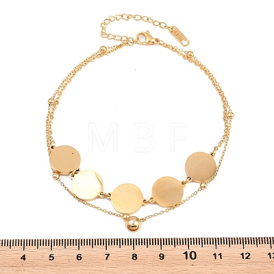 Flat Round 304 Stainless Steel Satellite Chains Double Layers Anklets BJEW-H643-04G-1