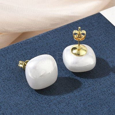 Brass & ABS Plastic Imitation Pearl Stud Earrings for Women PL-CBA760A-03B-G02-1