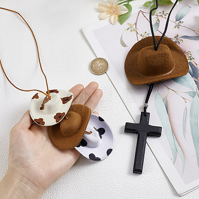 2Pcs 2 Styles Cloth & EVA Cowboy Hat with Cross Birch Wooden Pendant Decorations HJEW-ME00120-1