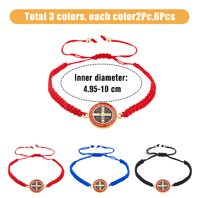 6Pcs 3 Colors Saint Benedict Medal Alloy Link Bracelets Set BJEW-FI0001-78-1