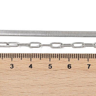 Non-Tarnish 304 Stainless Steel Paperclip & Herringbone Chains Double Layer Necklace for Men Women NJEW-E046-01P-1