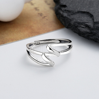 Wave Line Rhodium Plated 925 Sterling Silver Adjustable Rings FS-WG22F59-01-1