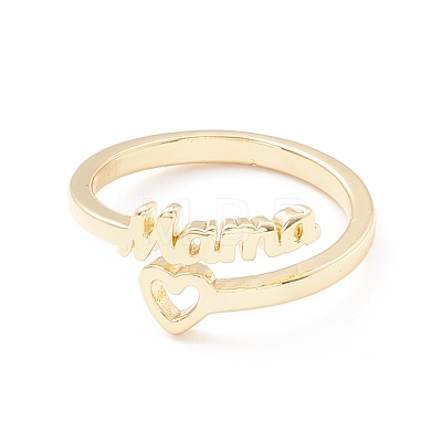 Word Mom Heart Cuff Ring KK-K262-04G-1