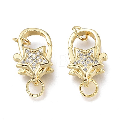 Brass Micro Pave Clear Cubic Zirconia Lobster Claw Clasps X-ZIRC-Q024-16G-1