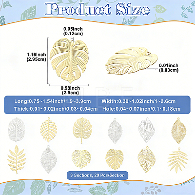 20Pcs 10 Styles Brass Filigree Pendants KKC-FS0001-04-1