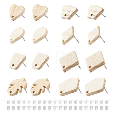 32Pcs 8 Style Ash Wood Stud Earring Findings EJEW-TA0001-16V-1