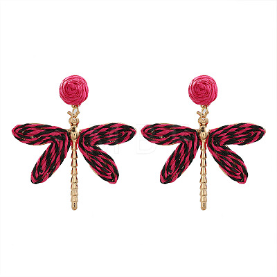 Alloy & Raffia Dangle Stud Earrings FS-WGCB008-03-1