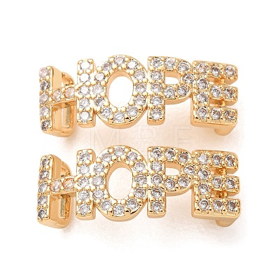 Brass Micro Pave Clear Cubic Zirconia Word HOPE Links Connector Charms KK-K002-32G-G-1