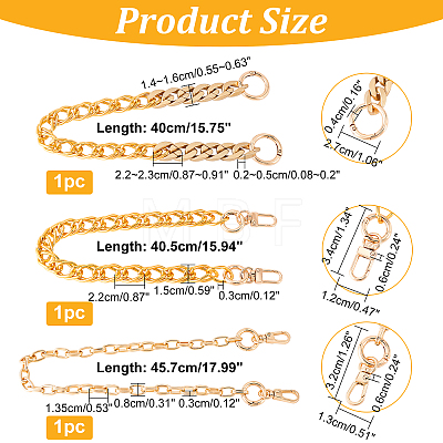 3Pcs 3 Style Chain Bag Handles AJEW-FH0002-66-1