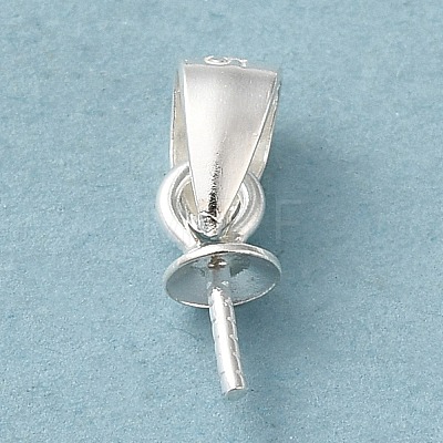 Rhodium Plated 925 Sterling Silver Cup Pearl Bail Pin Pendants STER-P008-03-1