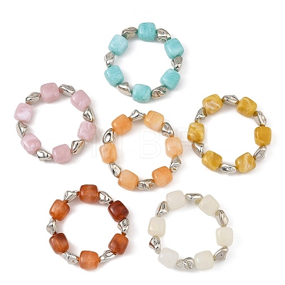 Acrylic Cube and Nuggets Beaded Stretch Bracelets for Girls BJEW-JB14281-1