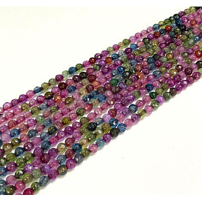 Faceted Natural Agate Round Beads Strands X-G-E318D-4mm-02-1