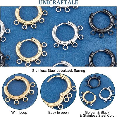 Unicraftale 6 Pairs 3 Colors 304 Stainless Steel Hoop Earring Findings STAS-UN0039-25-1