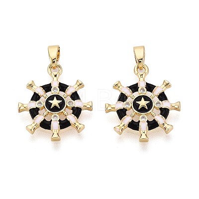 Brass Micro Pave Clear Cubic Zirconia and Enamel Pendants KK-T075-91A-G-1