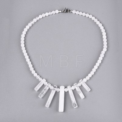 Natural Quartz Crystal Round Beaded Fan Bib Necklaces NJEW-N064-04J-1