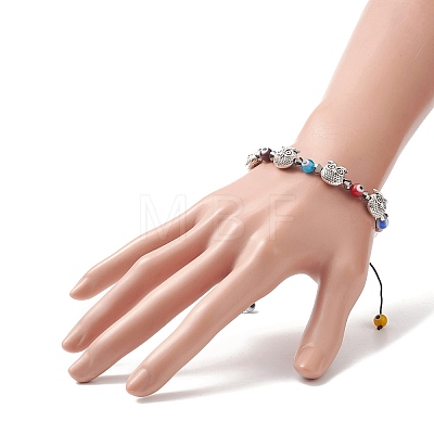 Colorful Lampwork Evil Eye & Glass & Alloy Braided Bead Bracelet for Women BJEW-JB09267-03-1
